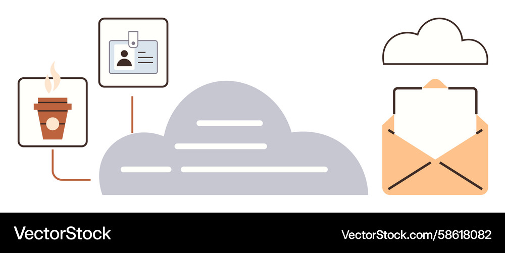 Cloud-based workflow with digital id coffee Cloud-based workflow with digital id coffee Vector Image