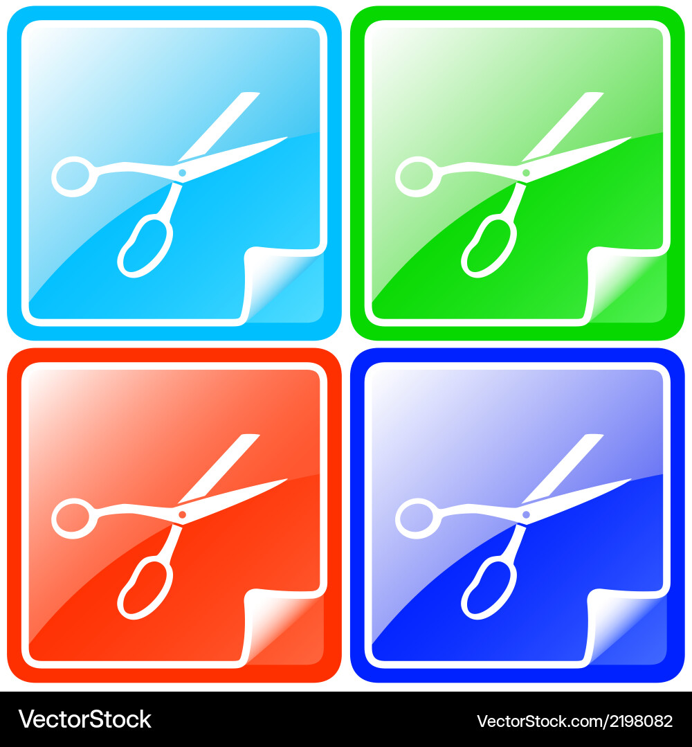 Colorful buttons set with scissors vector image