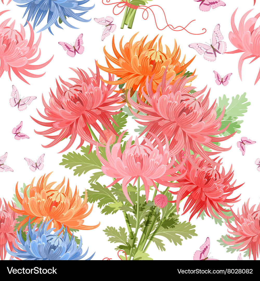 Floral Chrysanthemum Seamless Texture Vector Image