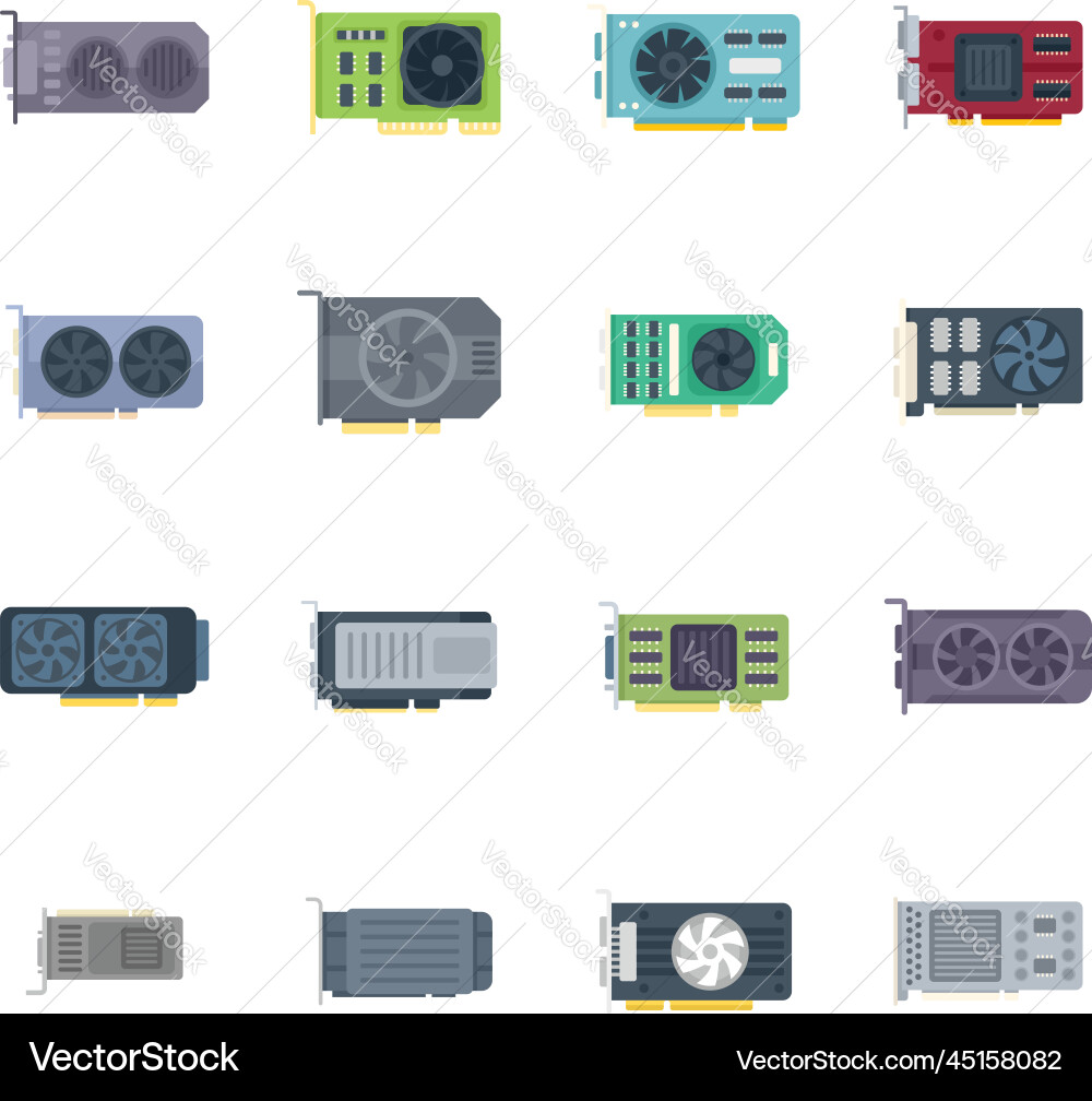 Gpu Grafikkartensymbole setzen flache harte Ware Gpu Grafikkartensymbole setzen flache harte Ware vektorbild