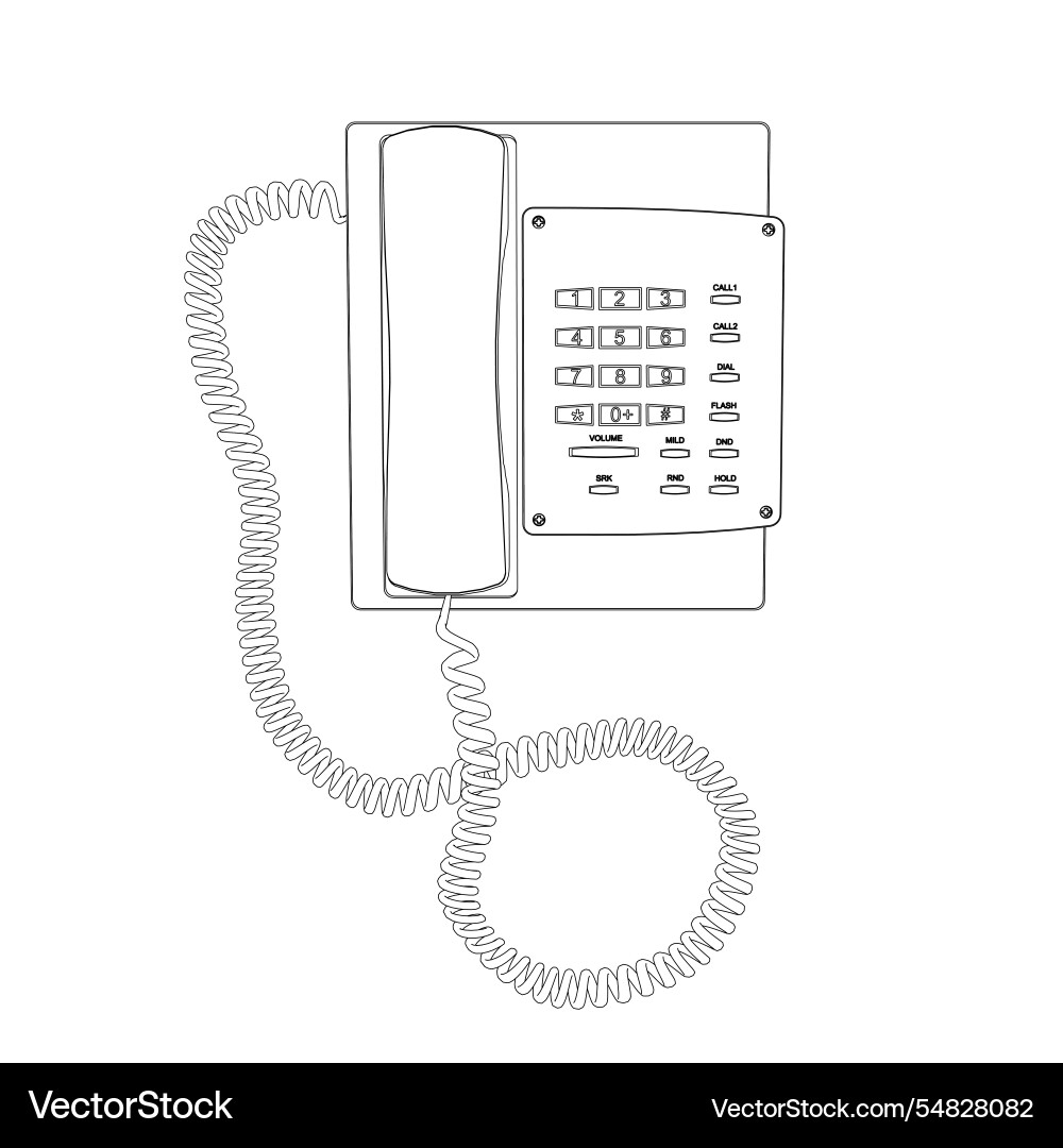 Outline of a wired telephone with buttons from Outline of a wired telephone with buttons from vector image