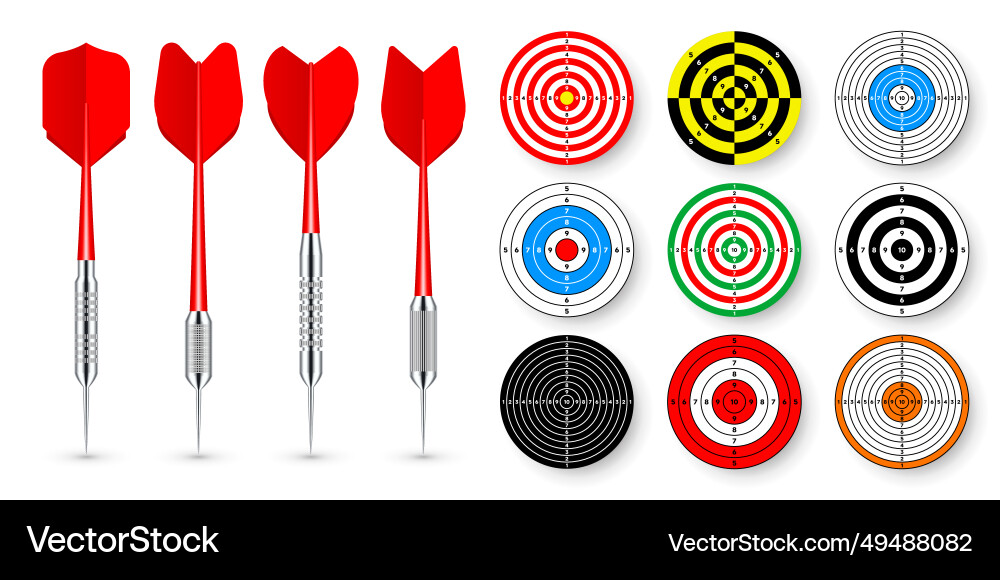 Paper targets with dart arrows and shadows Paper targets with dart arrows and shadows Vector Image