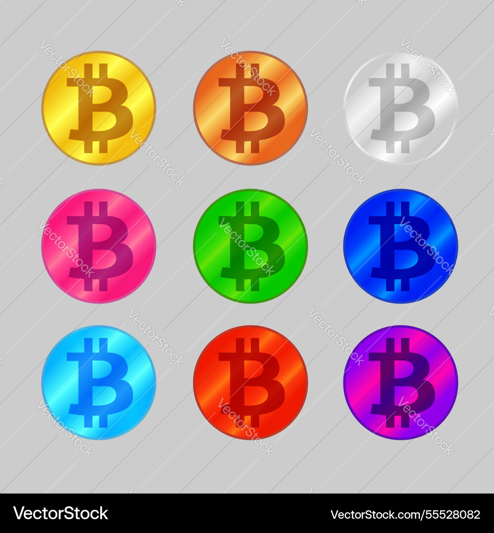 Set of bitcoin coin multi colors icon on grey Vector Image