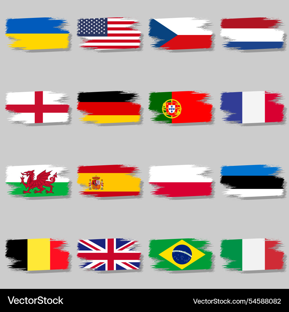 Set of brush style with flags Set of brush style with flags vector image