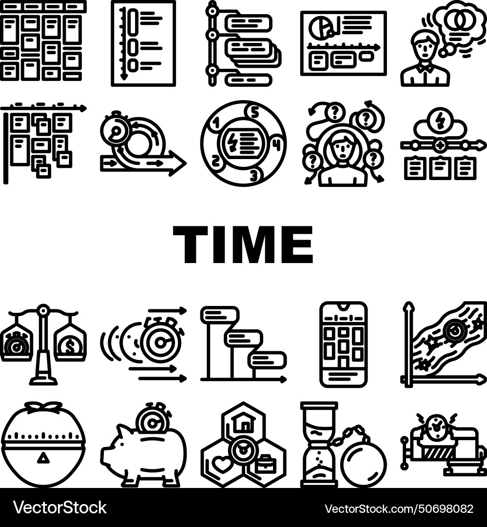Time management schedule task icons set Vector Image