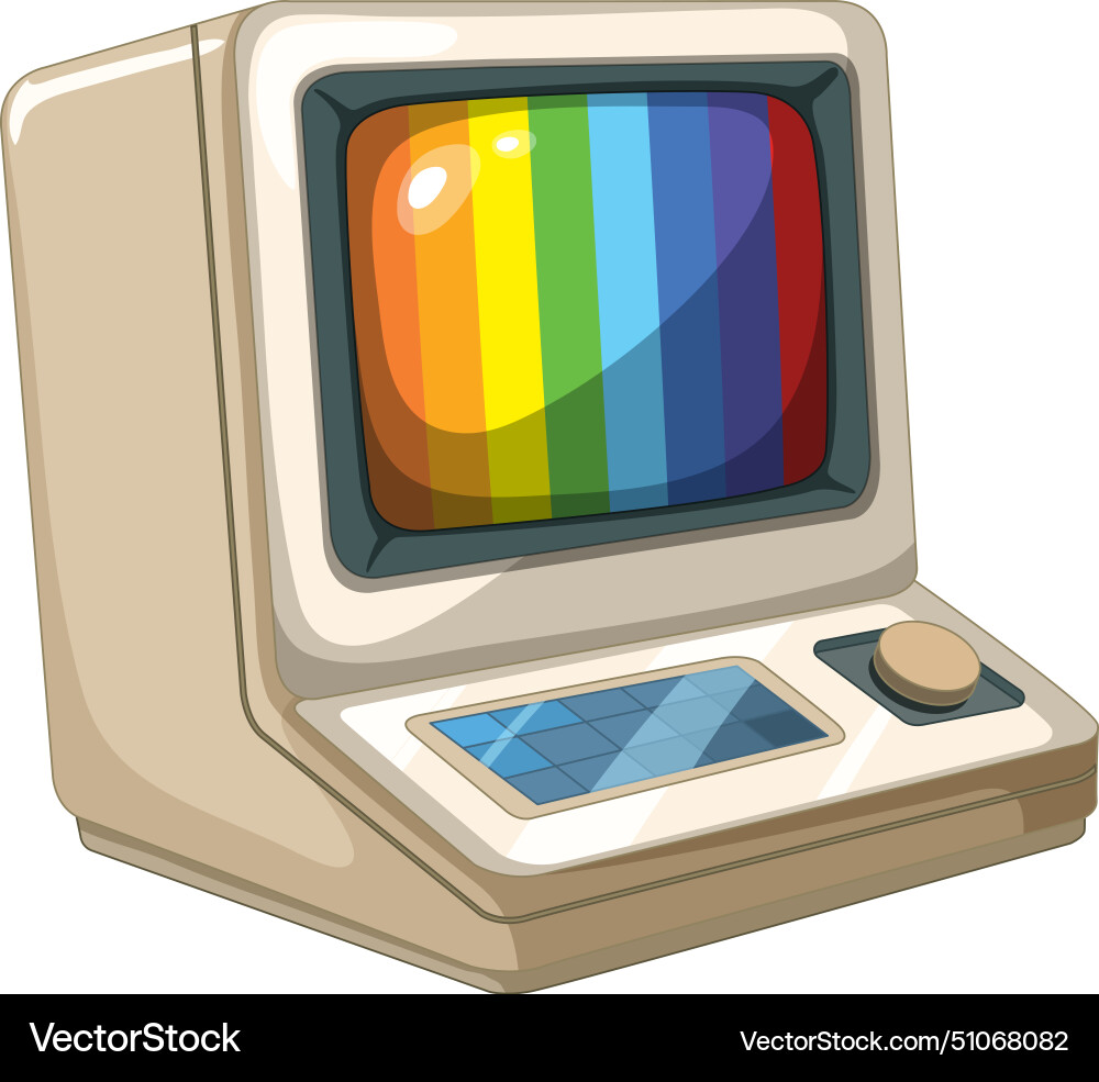 Vintage computer with a vibrant display Vintage computer with a vibrant display vector image