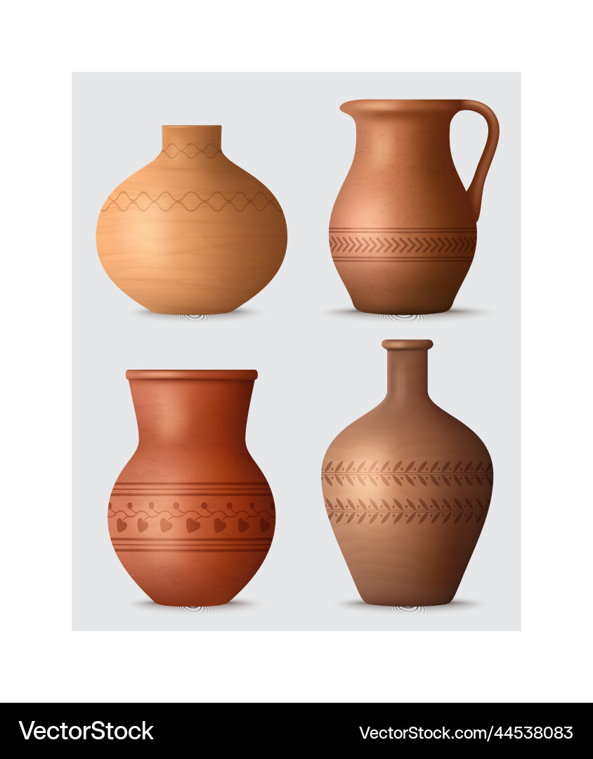 Clay kitchenware realistic handmade utensils pots Clay kitchenware realistic handmade utensils pots vector image