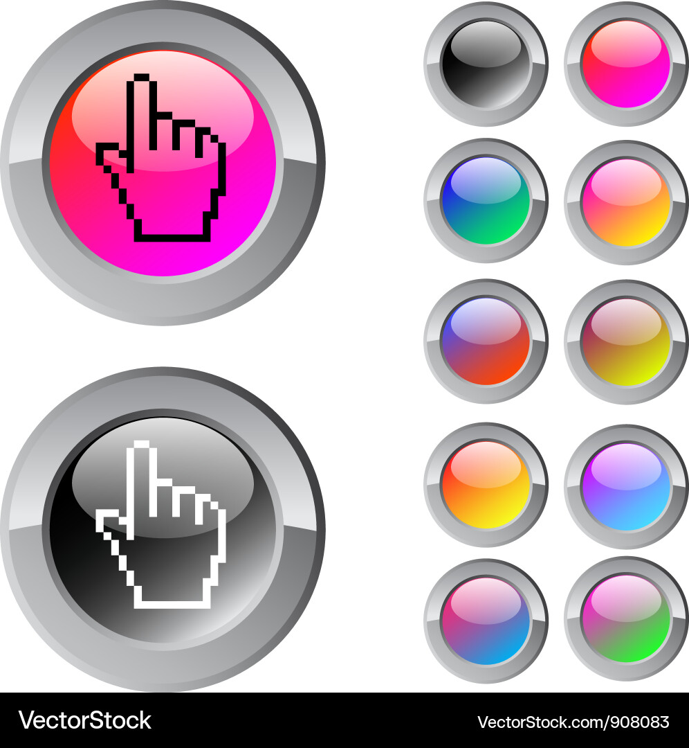 Pixel hand multicolor round button Vector Image