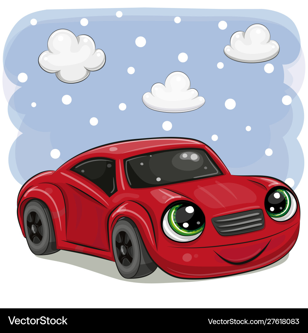 Red car with eyes on a sky background vector image