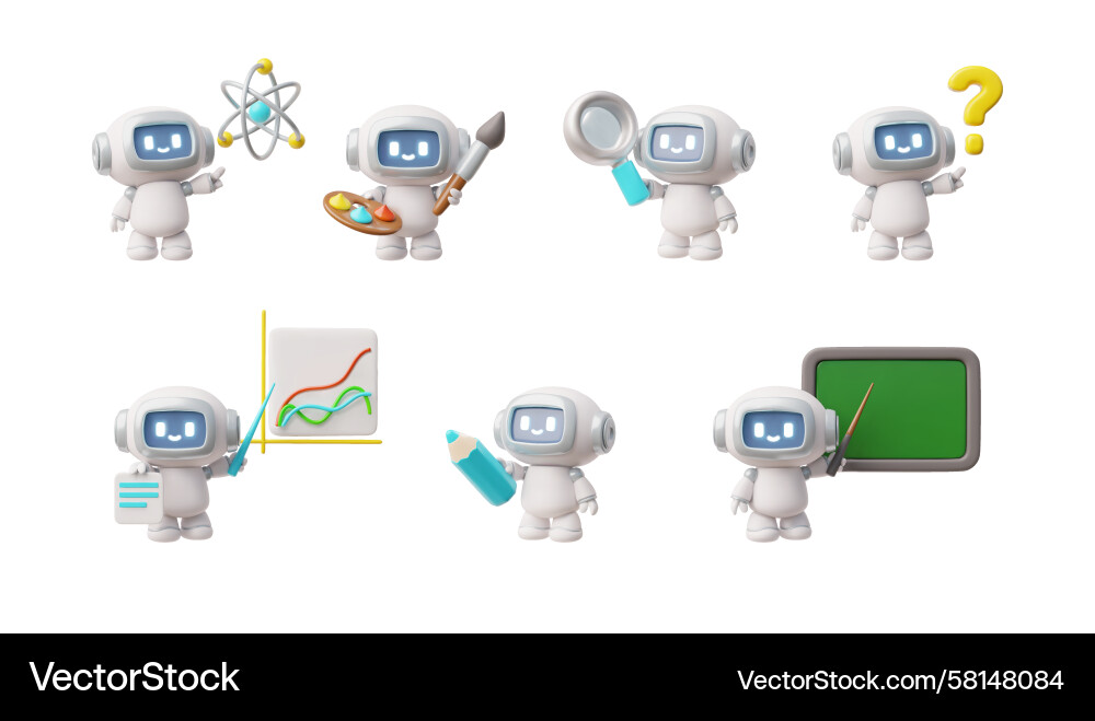 AI Robot Set - Realistic 3D Vector Image