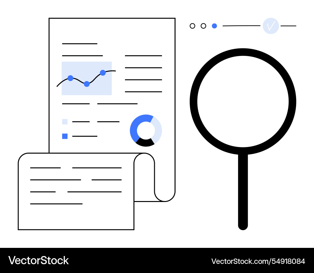 Data analysis on document with magnifying glass Data analysis on document with magnifying glass vector image