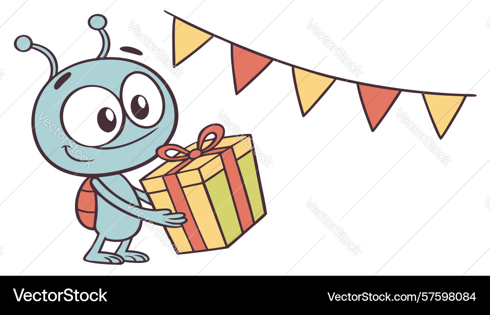 Happy robot character with gift box design Vector Image