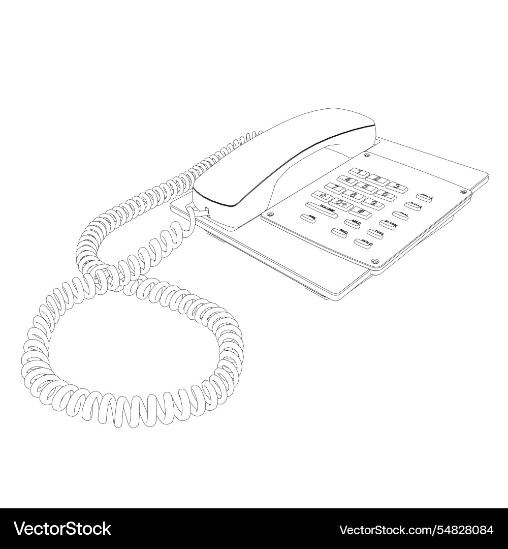 Outline of a wired telephone with buttons from Outline of a wired telephone with buttons from vector image