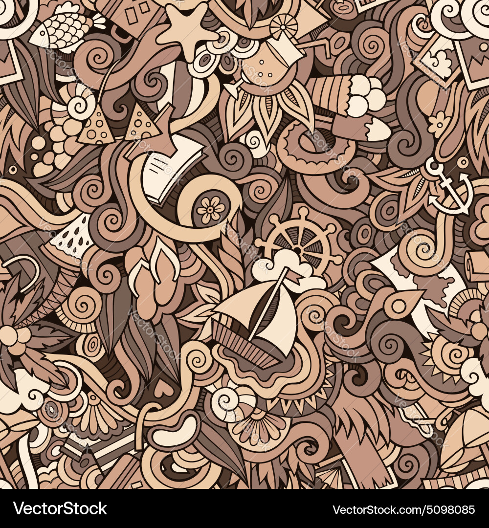Abstract Travel & Seashell Pattern Vector Image