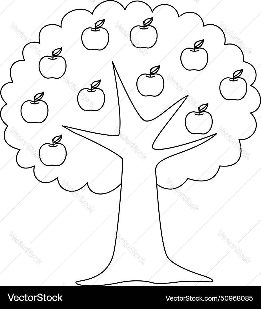 Vector To Color Apple Tree Coloring Page – Royalty-Free Vector | VectorStock