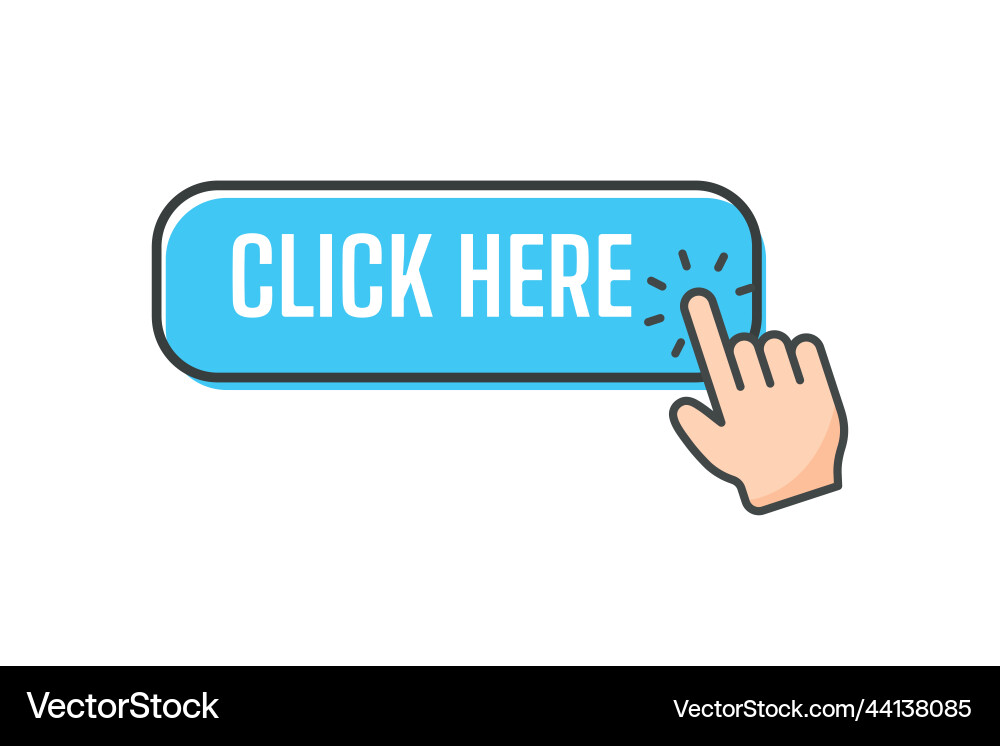 Hand cursor icon with blue click button Hand cursor icon with blue click button vector image
