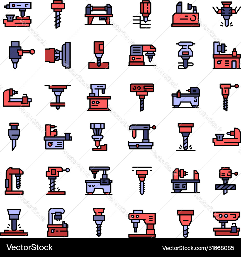 Milling machine icons set outline style Milling machine icons set outline style Vector Image