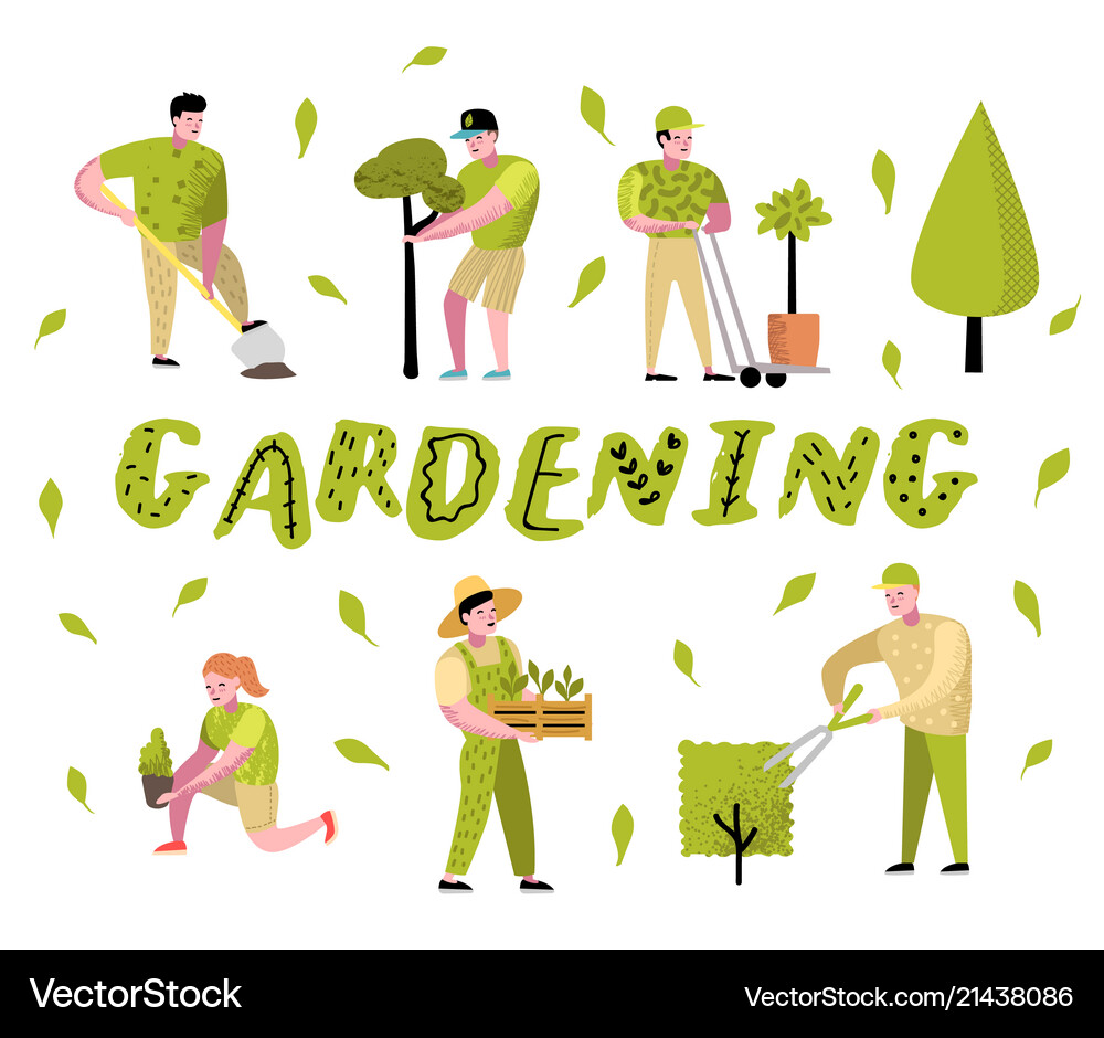 Funny Gardener Cartoon Characters – Royalty-Free Vector | VectorStock, image size:1000x940