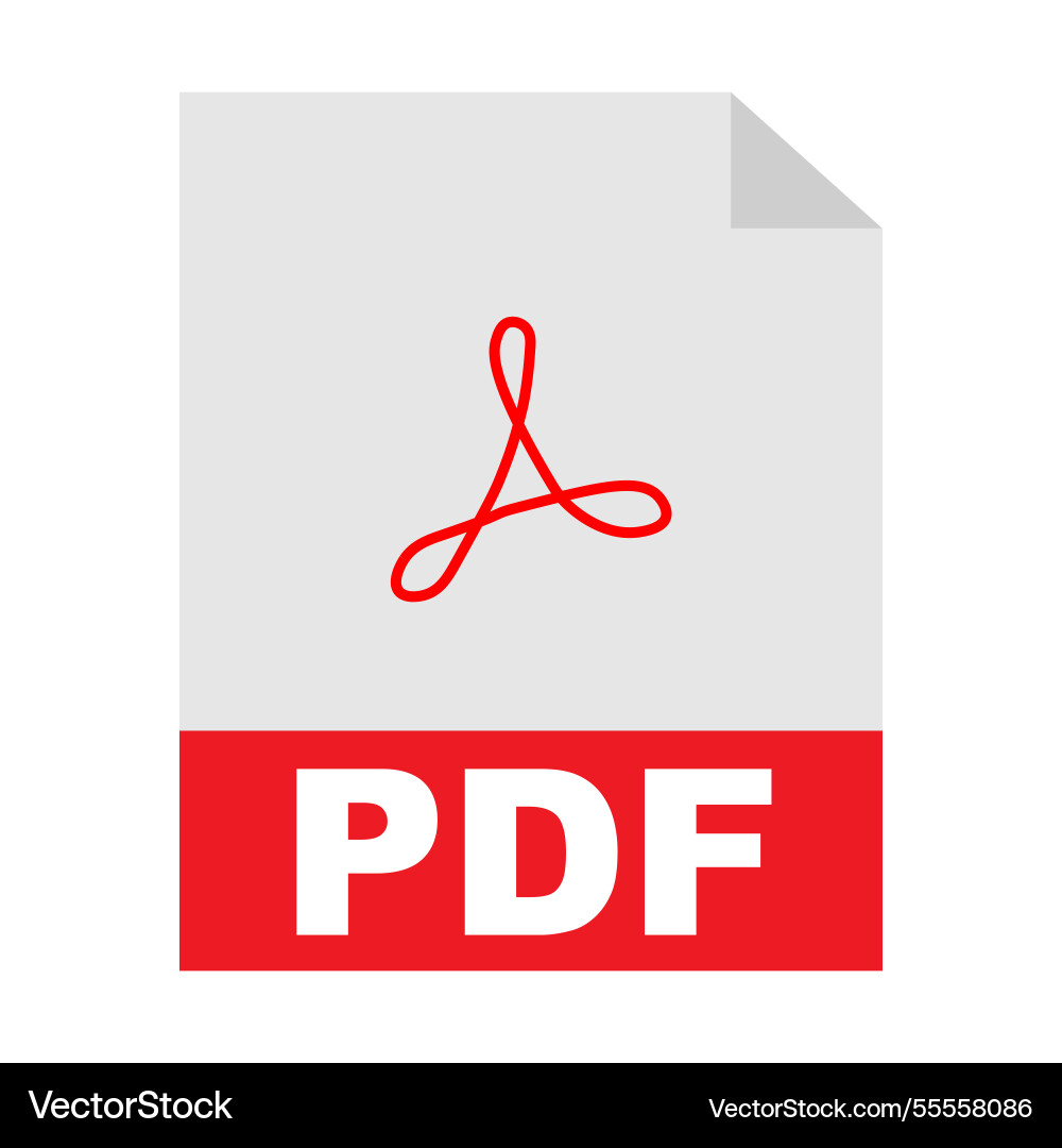 Pdf file icon with red text and a distinctive vector image