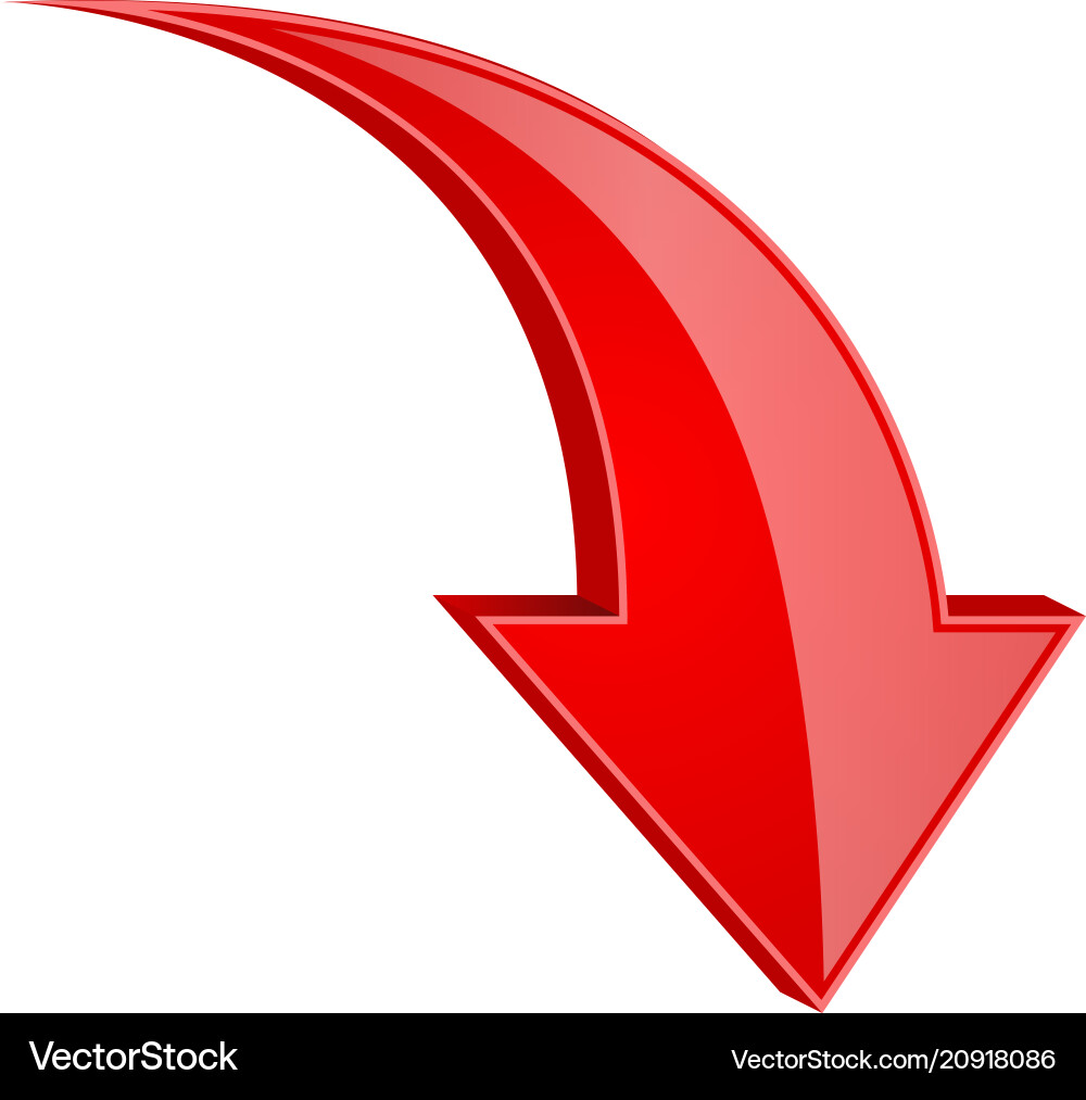 Red 3D Shiny Down Arrow Vector Image