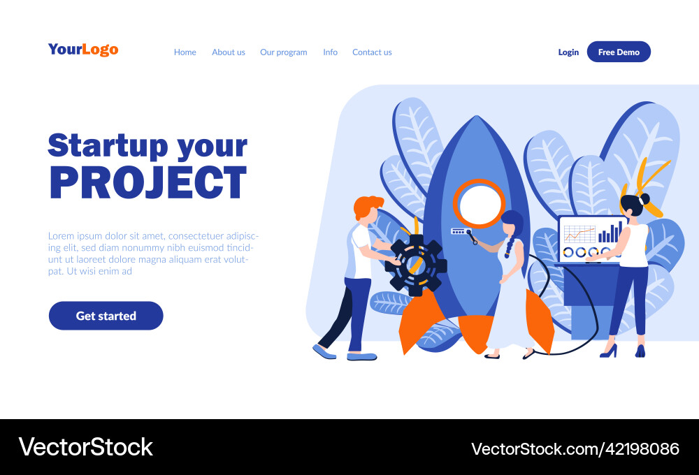 Startup project landing page template Startup project landing page template vector image