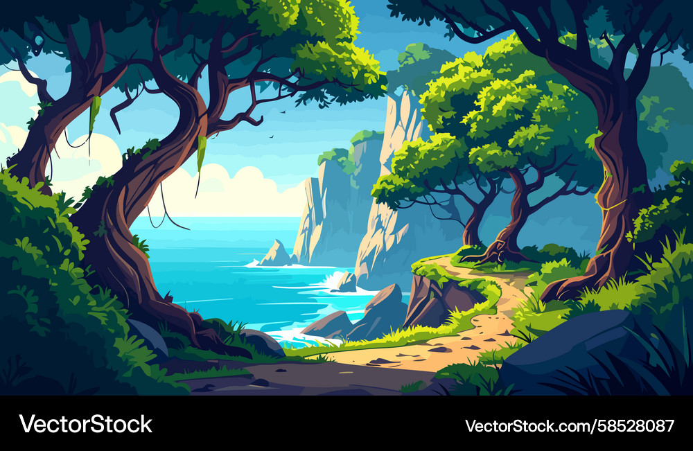 Cliffside Path - Scenic View Vector Image