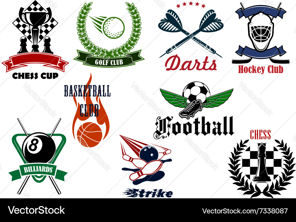 Heraldic sport emblems and icons with items Vector Image