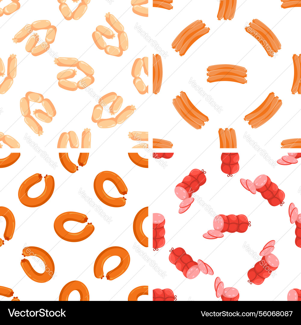 Seamless patterns with different types of sausages Seamless patterns with different types of sausages vector image