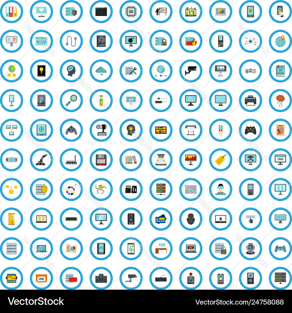 100 programming goods icons set flat style 100 programming goods icons set flat style vector image