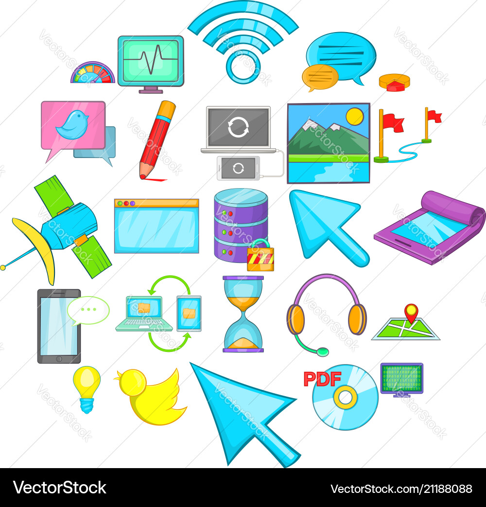 Connecting to database icons set cartoon style Vector Image