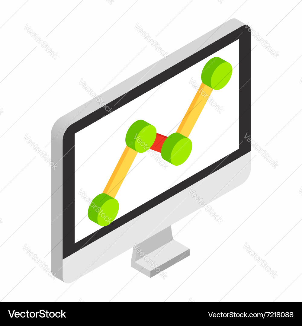 Graph on the computer monitor isometric 3d icon vector image