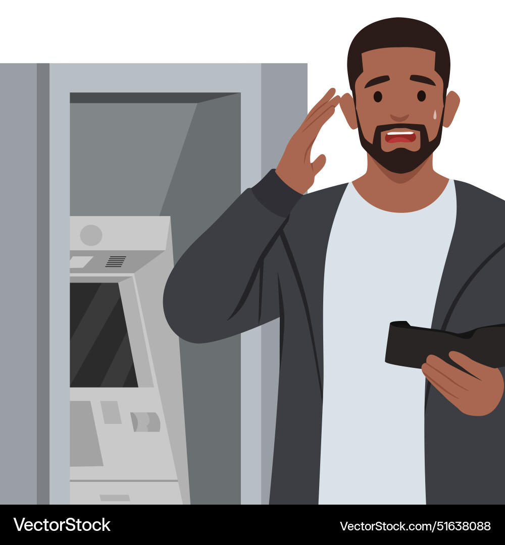 Man with empty pockets or wallet standing near Vector Image