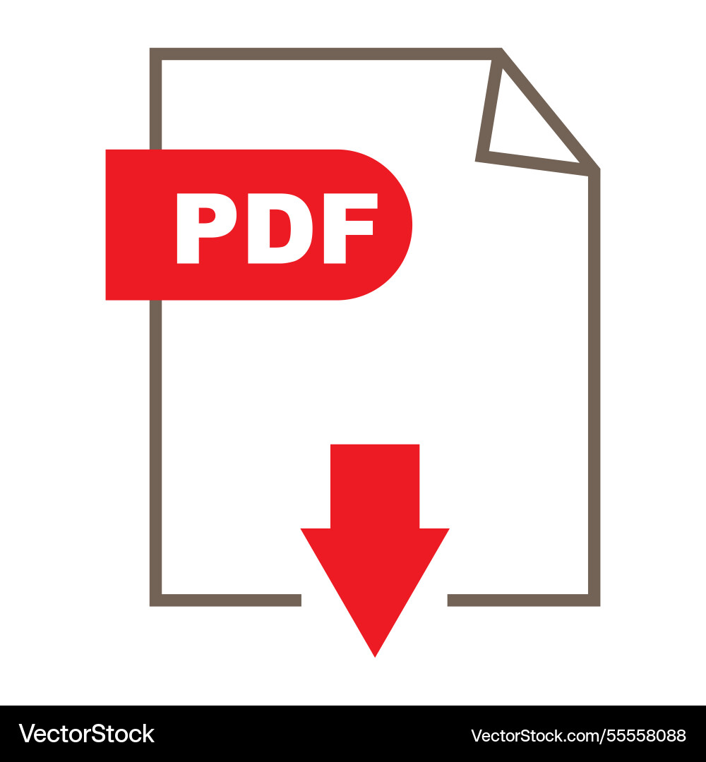Pdf file icon with a downward arrow and the word vector image