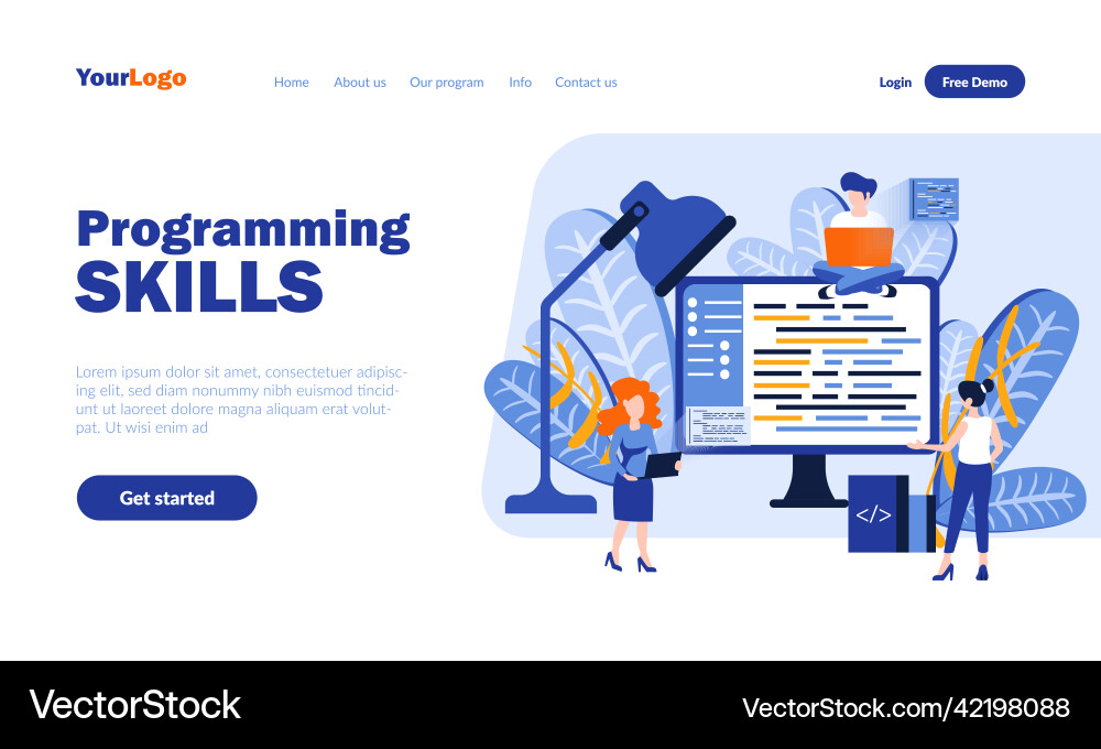 Programming skills landing page template Programming skills landing page template vector image