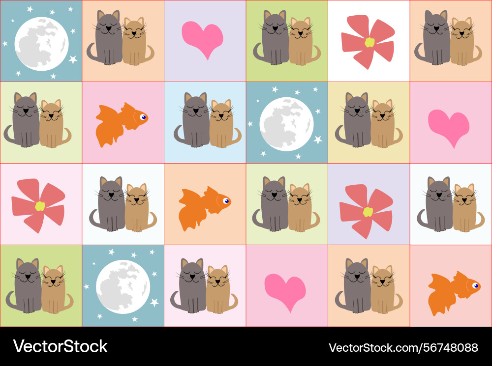 Seamless pattern with cats in squares Vector Image