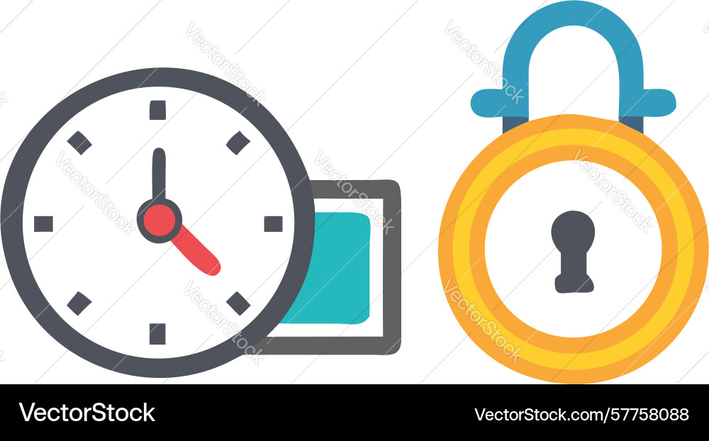 Time-based security padlock icon with clock vector image
