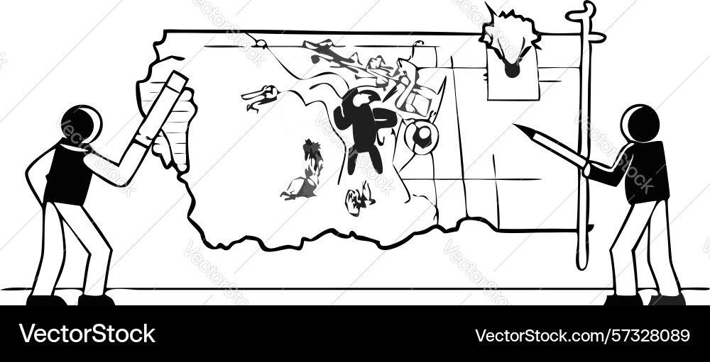 Collaborative team planning with large map design vector image
