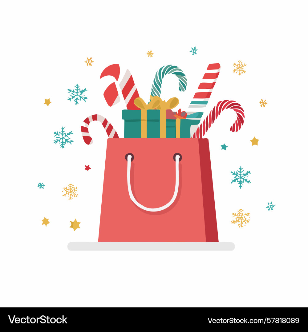 Festive christmas shopping bag filled with candy Vector Image