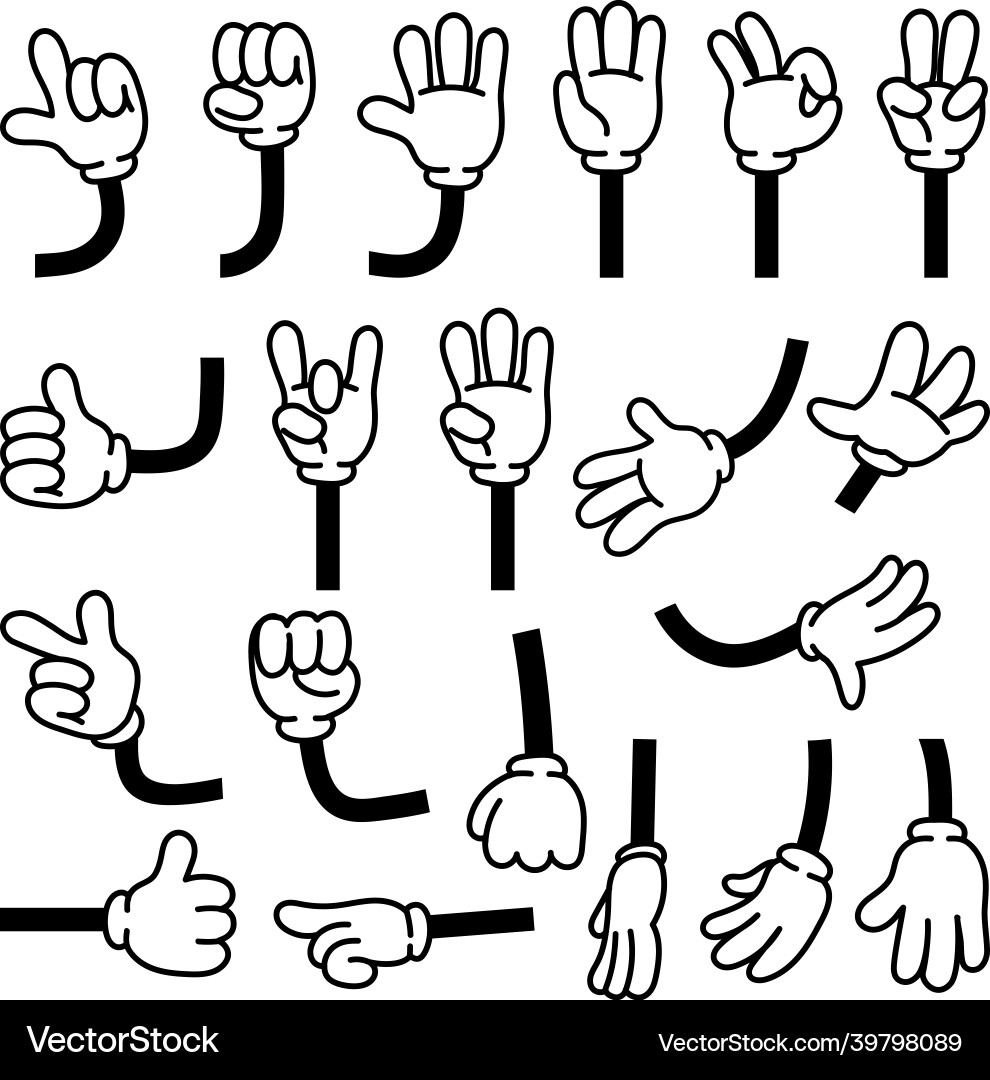 Retro comic hands gestures in gloves for cartoon vector image