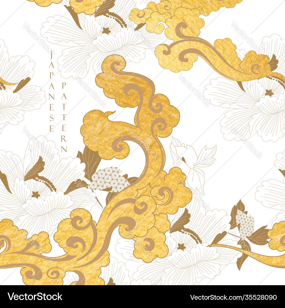 Elegant Gold Cloud & Peony Pattern vector image
