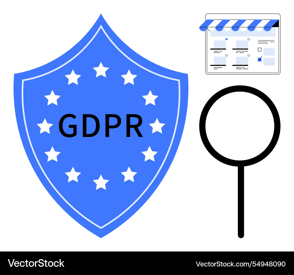 Gdpr shield with magnifying glass and website Gdpr shield with magnifying glass and website vector image