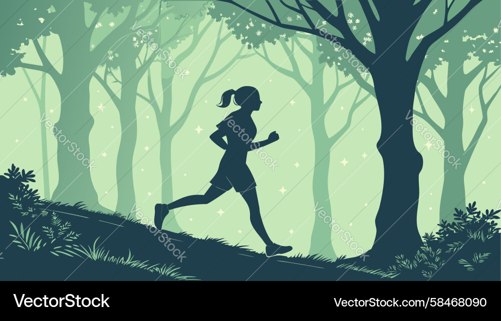 Man Running in Forest Path Vector Image