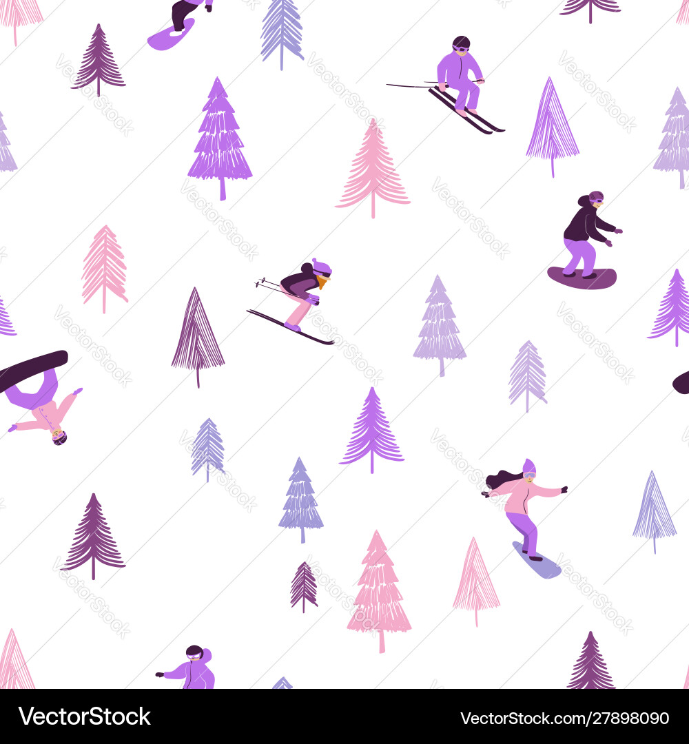 Seamless pattern with skiing and snowboarding Seamless pattern with skiing and snowboarding vector image