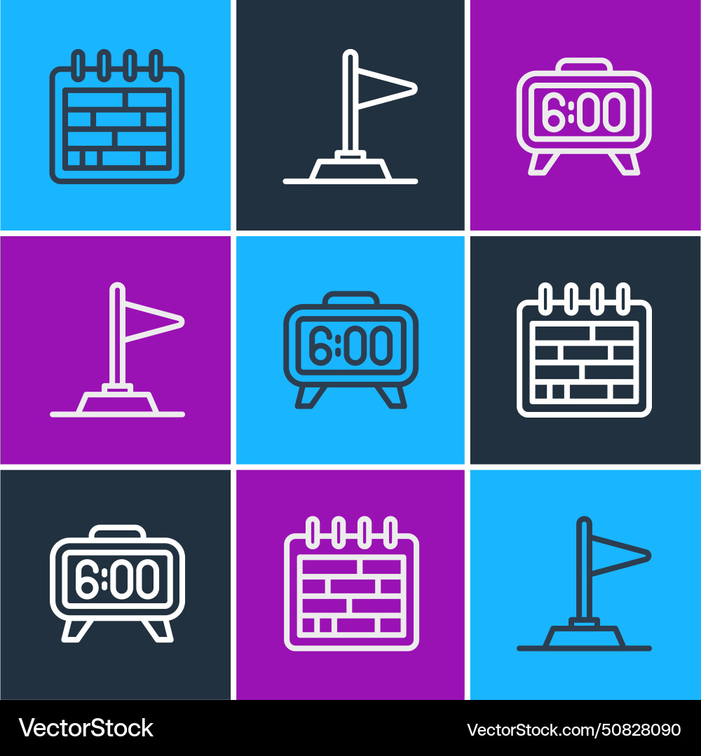 Set line calendar digital alarm clock and flag Set line calendar digital alarm clock and flag Vector Image