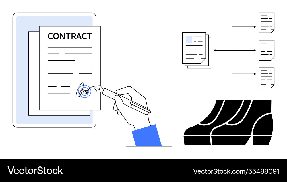 Contract signing and document workflow with graph Contract signing and document workflow with graph vector image