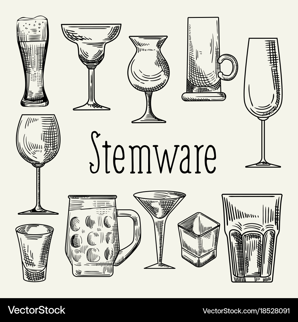 Drinkware Set - Stemware Collection Vector Image