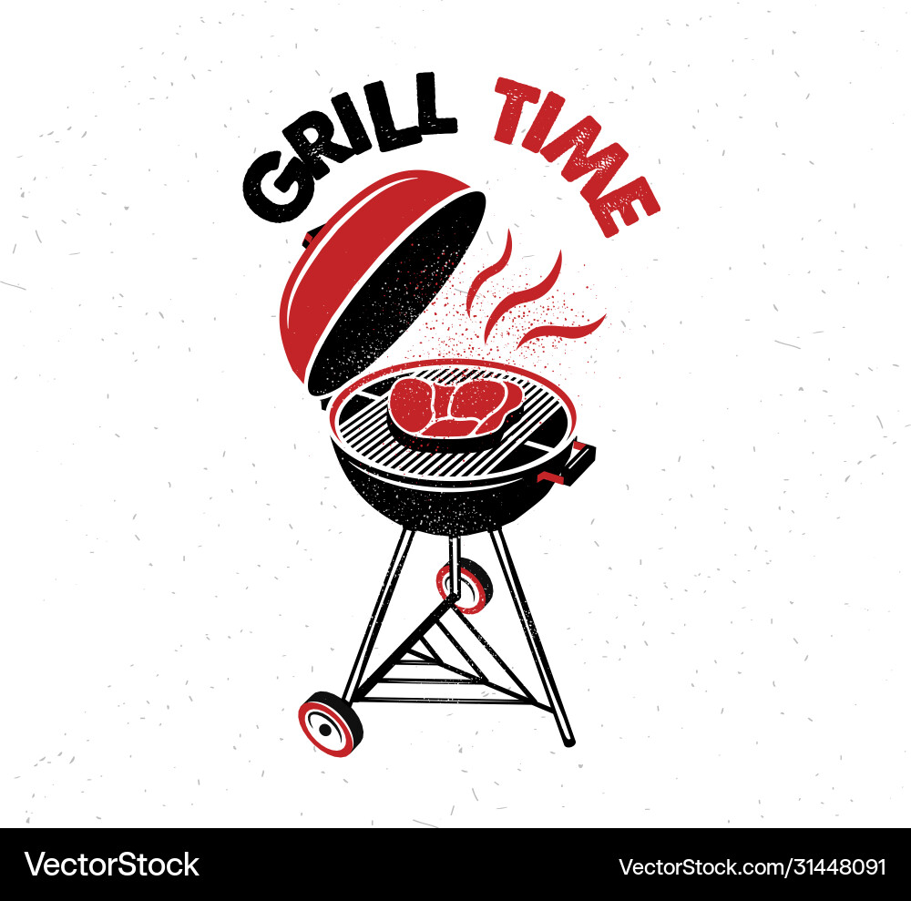 Grill time hand drawn typography poster vector image