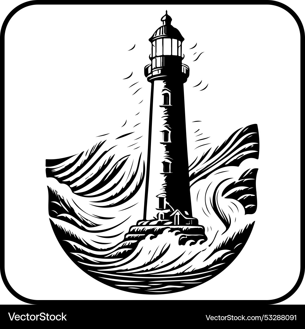 Lighthouse in the middle of sea icon border Lighthouse in the middle of sea icon border Vector Image