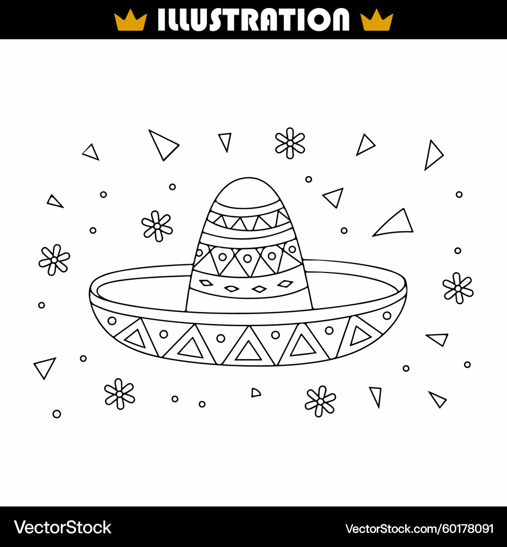 Mexican Sombrero Sketch – Royalty-Free Vector | VectorStock, image size:1000x1080