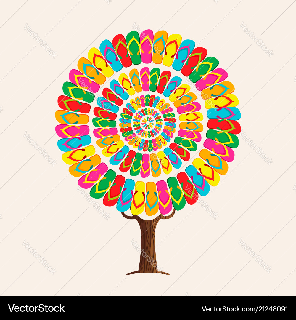 Summer flip flop tree concept for beach holiday vector image